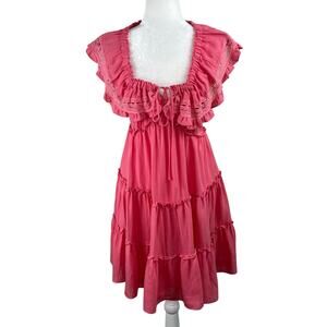 Lush Pink Blossom Lace Tie Back Square Neck Tiered Sleeveless Mini Dress LG NWT